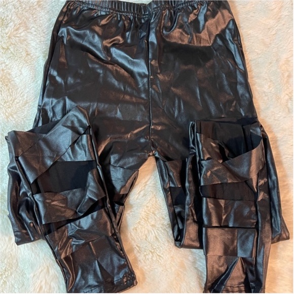 Vintage Pants - Like New! Vegan Stretchy Leather Slitted Leggings
